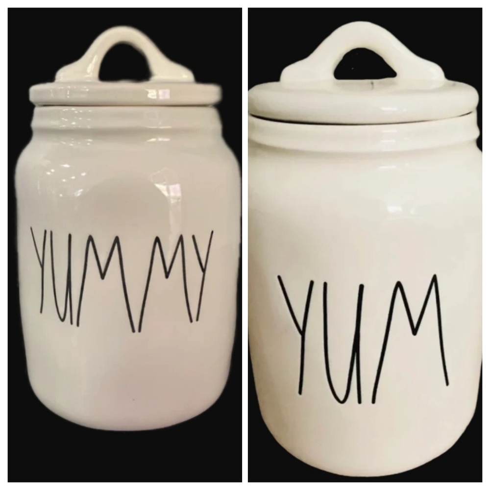 Rae Dunn YUM. YUMMY. baby canisters x2 EUC